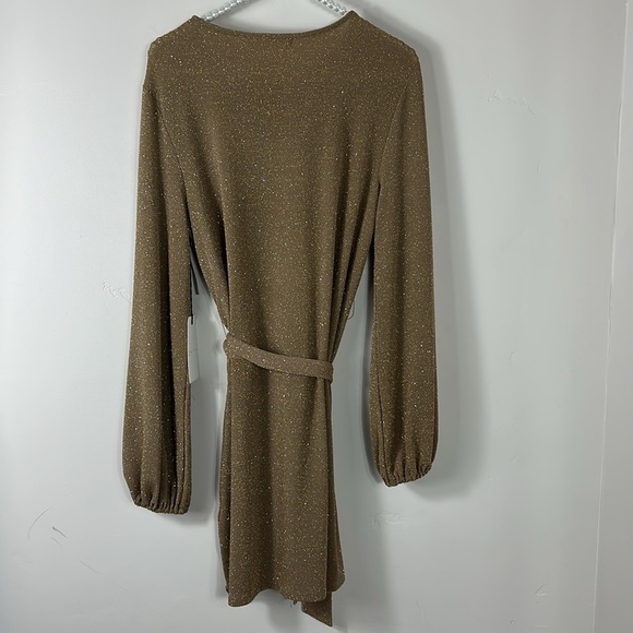 Leith Brown Sparkle Long-Sleeve Tie Waist Dress Small NWT - Picture 8 of 10